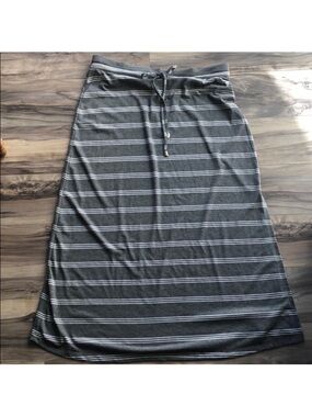 Seven7 Grey Striped Jersey Maxi Skirt – Drawstring Waist Stretch Skirt | Size XL